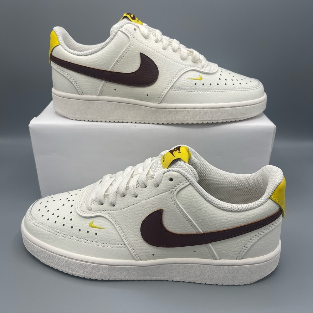Chic and Comfortable: Nike Women's Court Vision Low - Sail/Yellow/Brown Size 8.5 - Picture 12 of 14